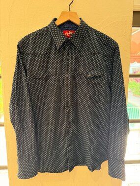 Men's Rodeo Clothing Co Western Pearl Snap Shirt Large Black/Blue